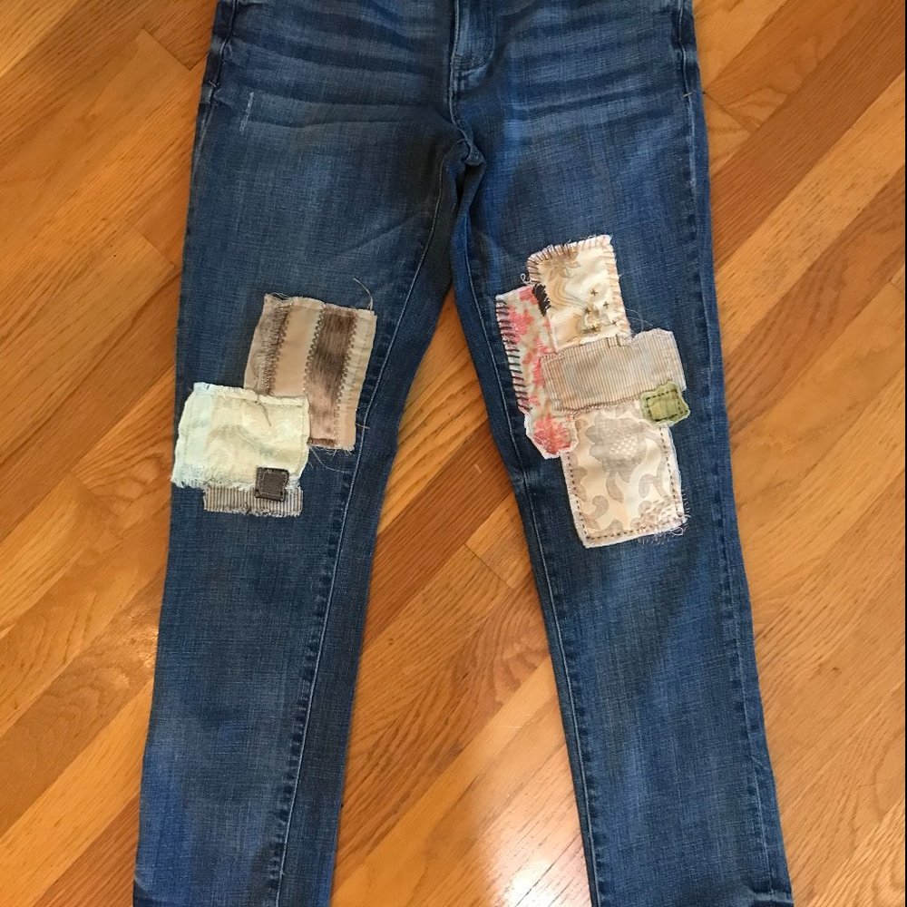 Anthropologie Pilcro & Letterpress Patchwork Mid Rise Hyphen Jeans size 27